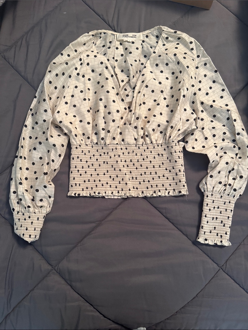 Diane Von Furstenberg Ruched Polka Dot Blouse